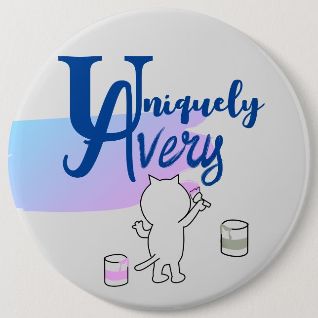 Badge Rond 15,2 Cm Cute Fun Chat Personnalisable Nom Pin (Devant)