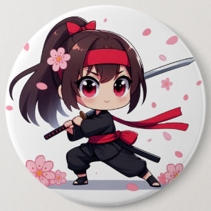 Badge Rond 15,2 Cm Cute ninja guerrière fille en fleur