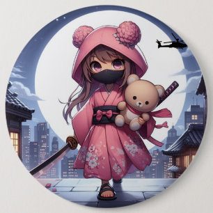 Badge Rond 15,2 Cm Cute ninja guerrière fille & teddy