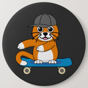 Badge Rond 15,2 Cm Cute Orange Chat sur Skateboard Cartoon