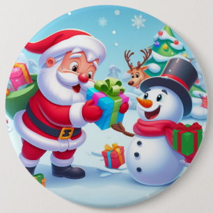 Badge Rond 15,2 Cm Cute Père Noël et Snowman