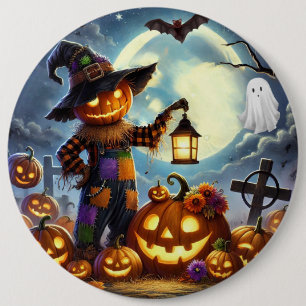Badge Rond 15,2 Cm Cute, Whimsical Halloween épouvantail & citrouille