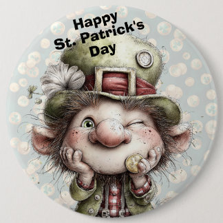 Badge Rond 15,2 Cm Cute Winking Leprechaun 