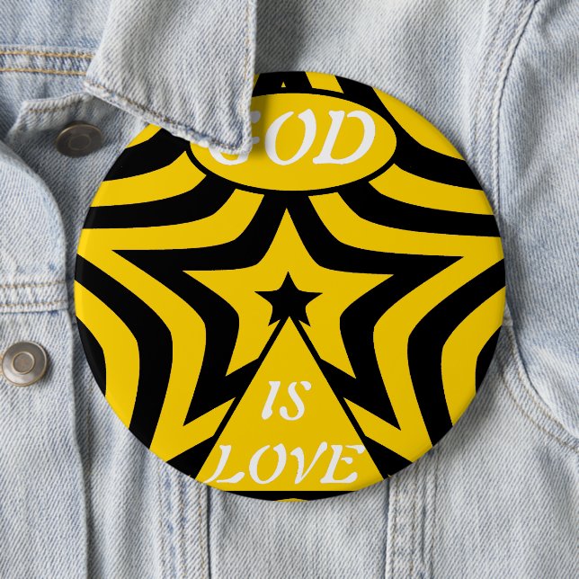 Badge Rond 15,2 Cm Cyber Yellow & Black Star "God Is Love"  Bold Star (En situation)