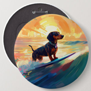 Badge Rond 15,2 Cm Dachshund Beach Surf Peinture
