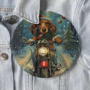 Badge Rond 15,2 Cm Dachshund Chien équitation moto Noël