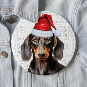 Badge Rond 15,2 Cm Dachshund de vacances Santa Chien sur fond Woof
