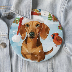 Badge Rond 15,2 Cm Dachshund Winter Wonderland Christmas Joy