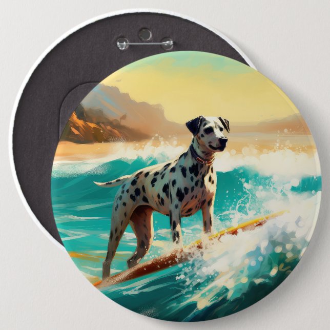 Badge Rond 15,2 Cm Dalmation Plage Surf Peinture (Devant & derrière)