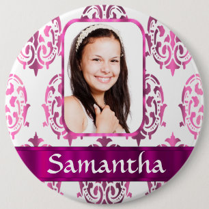 Badge Rond 15,2 Cm Damas blanc et rose