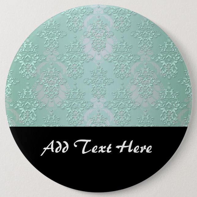 Badge Rond 15,2 Cm Damas bleu sarcelle pastel vert (Devant)