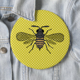 Badge Rond 15,2 Cm Décor cadeau Motif BEE Jaune Polkadot tendance Nou