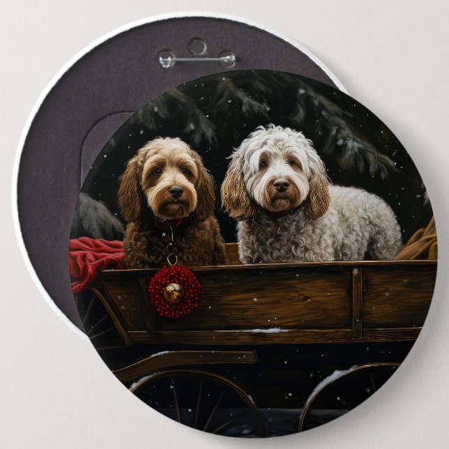 Badge Rond 15,2 Cm Décor de Noël Cockapoo Snowy Sleigh (Devant & derrière)