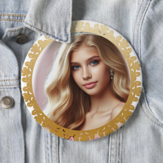 Badge Rond 15,2 Cm Design de cadre doré sur mesure Pinback Photo