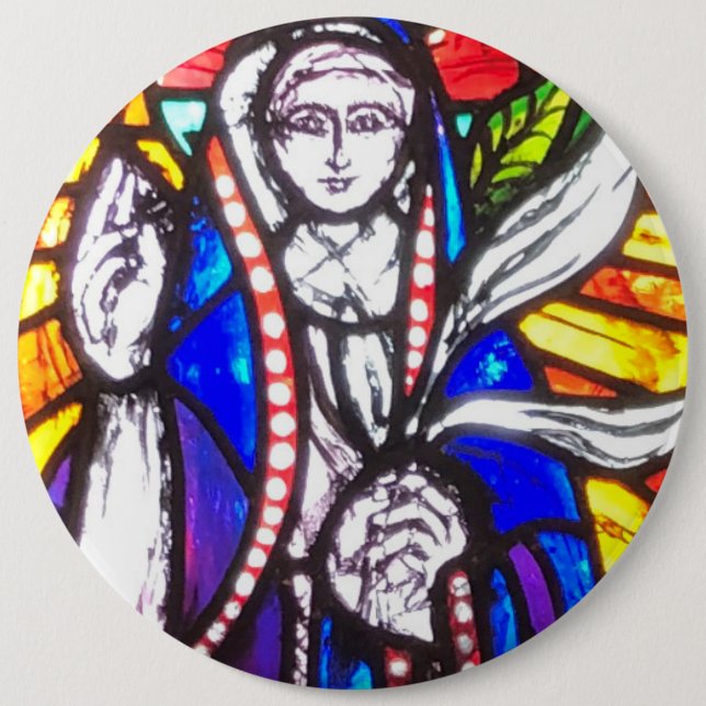 Badge Rond 15,2 Cm Design en verre tendu avec la figure religieuse. (Devant)