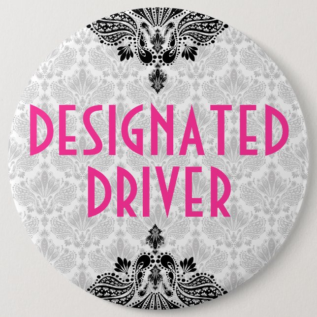 Badge Rond 15,2 Cm Design floral élégant rose noir et gris rétro (Devant)