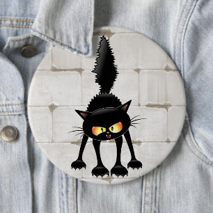 Badge Rond 15,2 Cm Dessin animé de chat noir drôle et féroce 