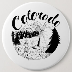 Badge Rond 15,2 Cm Dessin d'encre de camping du Colorado Mountain