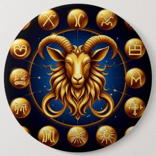 Badge Rond 15,2 Cm Dessin Zodiaque Capricorne Doré