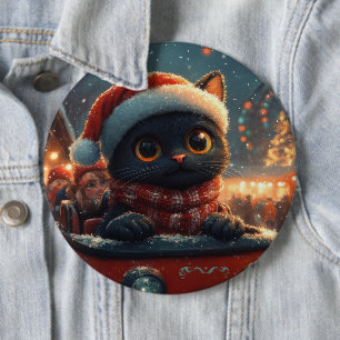 Badge Rond 15,2 Cm Dessous de verre noir à rouleaux de chat Noël