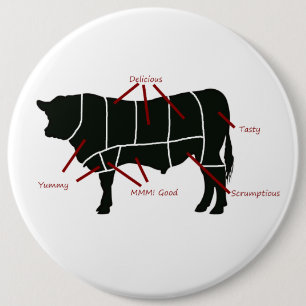 Badge Rond 15,2 Cm Diagramme de boucher de boeuf - boeuf délicieux