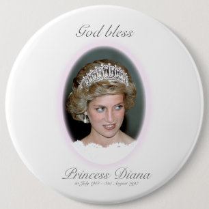 Badge Rond 15,2 Cm Dieu Béni Princesse Diana - Souvenir