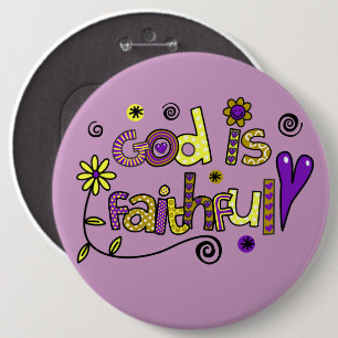 Badge Rond 15,2 Cm Dieu est fidèle I Doodles I Purple I 6x6 Button
