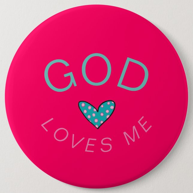 Badge Rond 15,2 Cm Dieu m'aime Bouton rose foncé (Devant)