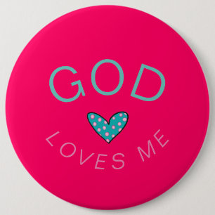 Badge Rond 15,2 Cm Dieu m'aime Bouton rose foncé