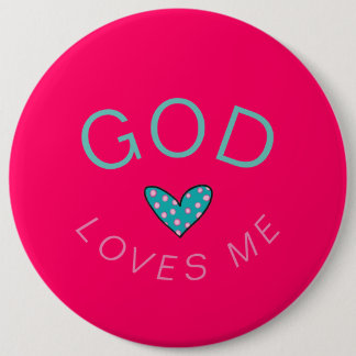 Badge Rond 15,2 Cm Dieu m'aime Bouton rose foncé