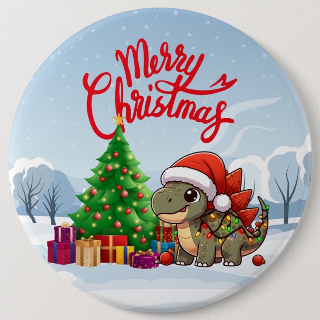 Badge Rond 15,2 Cm Dino de Noël bébé mignonne/Whimsical (Devant)