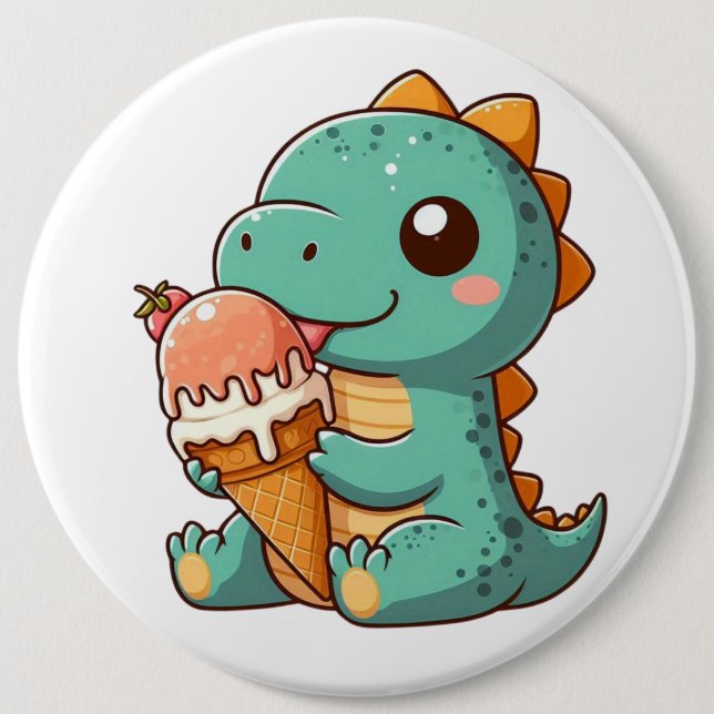 Badge Rond 15,2 Cm Dino mignonne de glace mangeur (Devant)