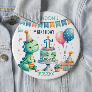 Badge Rond 15,2 Cm Dinosaur Dino 1ère fête d'anniversaire