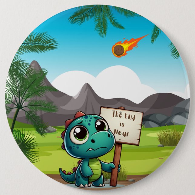 Badge Rond 15,2 Cm dinosaure mignon et drôle (Devant)