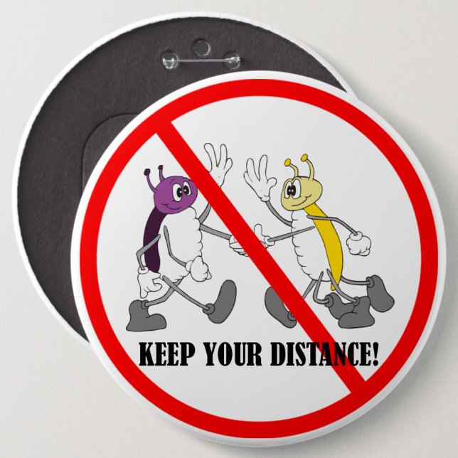 Badge Rond 15,2 Cm Distances sociales Coronavirus Covid-19 (Devant & derrière)
