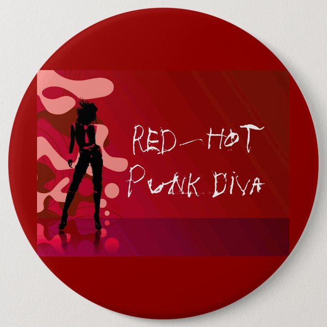 Badge Rond 15,2 Cm Diva punk d'un rouge ardent (Devant)