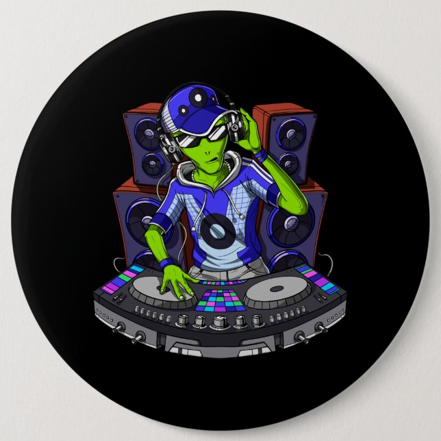 Badge Rond 15,2 Cm DJ de musique Alien (Devant)