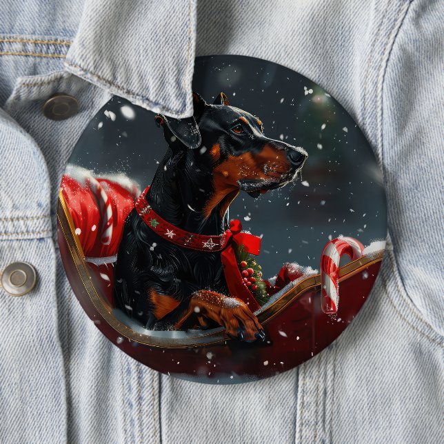 Badge Rond 15,2 Cm Doberman Fête de Noël Festive (En situation)