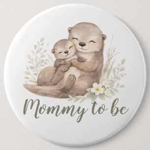 Badge Rond 15,2 Cm Douce Otter Botanique Maman À Venir Beige Aquarell