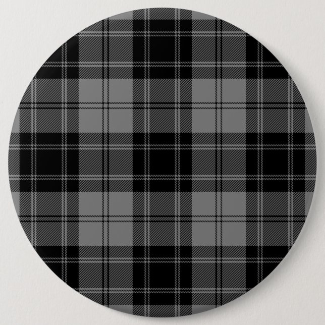 Badge Rond 15,2 Cm Douglas tartan noir gris plaid (Devant)
