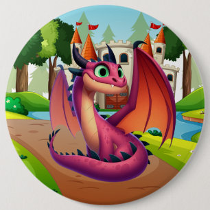 Badge Rond 15,2 Cm Dragon de dessin animé mignon violet/rouge