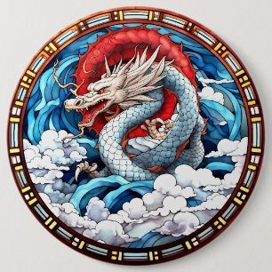 Badge Rond 15,2 Cm Dragon mythique asiatique en rouge et bleu