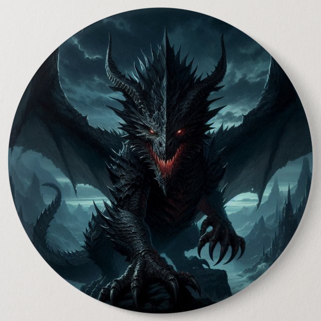 Badge Rond 15,2 Cm Dragon sombre et médiéval (Devant)