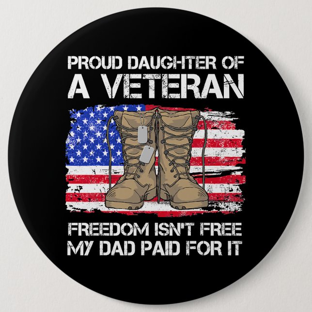 Badge Rond 15,2 Cm Drapeau Américain Fier Fille D'Un Vétéran Militair (Devant)