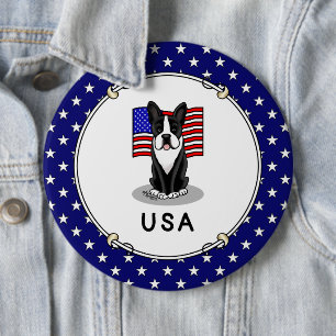 Badge Rond 15,2 Cm Drapeau américain mignon Boston Terrier Dog (noir)