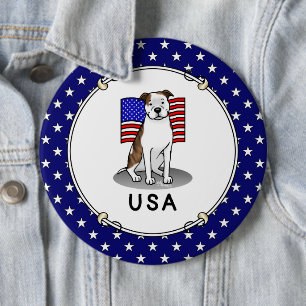 Badge Rond 15,2 Cm Drapeau américain Taureau (lb brindle blanc 3)