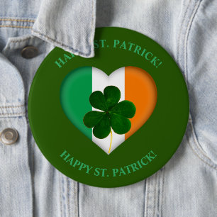 Badge Rond 15,2 Cm Drapeau de l'Irlande Coeur avec Shamrock St. Patri
