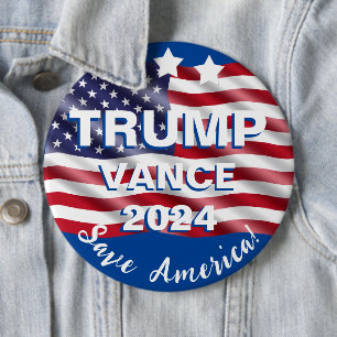 Badge Rond 15,2 Cm Drapeau de Trump Vance 2024 Save America