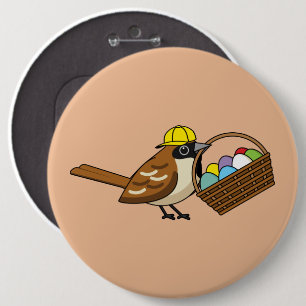 Badge Rond 15,2 Cm Drôle mignon oiseau avec panier d'oeufs colorés