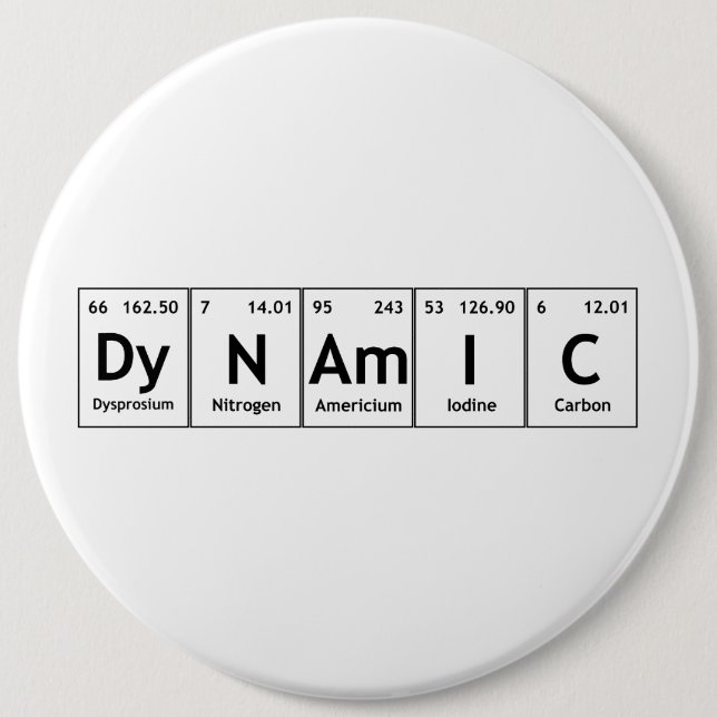 Badge Rond 15,2 Cm DyNAmIC, élément de table périodique Mot Chimie At (Devant)